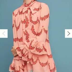 Nikasha by Anthropologie pink ruffle edge blouse Size Small